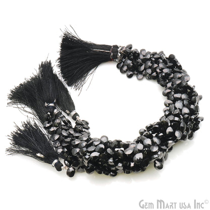 Black Spinel Briolette Faceted Gemstone 8x6mm Rondelle Beads - GemmartUSA