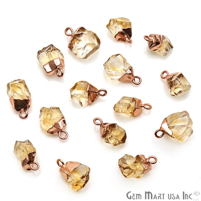 Rough Citrine Gemstone 14x8mm Organic Rose Gold Edged Connector - GemMartUSA