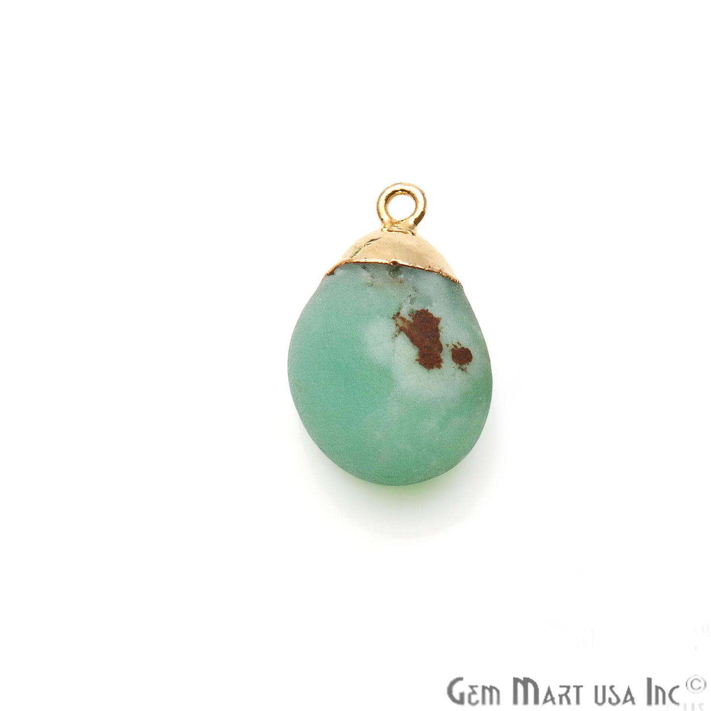 Rough Chrysoprase Matte Beads Organic 19x15mm Gold Electroplated Pendant Connector - GemMartUSA