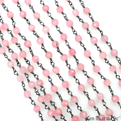 Light Pink Jade Faceted Beads 4mm Oxidized Wire Wrapped Rosary Chain