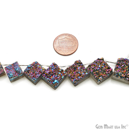 Purple Druzy Square Beads, 8 Inch Gemstone Strands, Drilled Strung Briolette Beads, Square Shape, 10-14mm