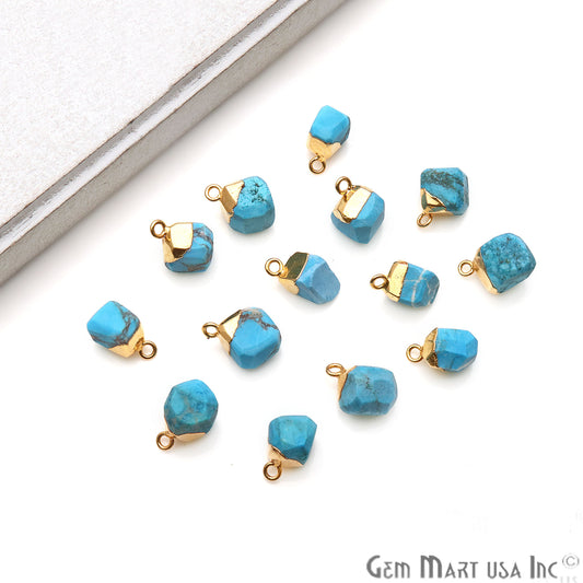 Turquoise Organic 15x10mm Single Bail Gold Electroplated Gemstone Connector - GemMartUSA