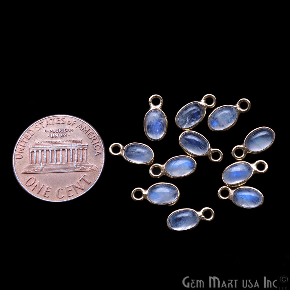 Rainbow Moonstone 6x4mm Oval Gold Plated Cabochon Gemstone Connector - GemMartUSA