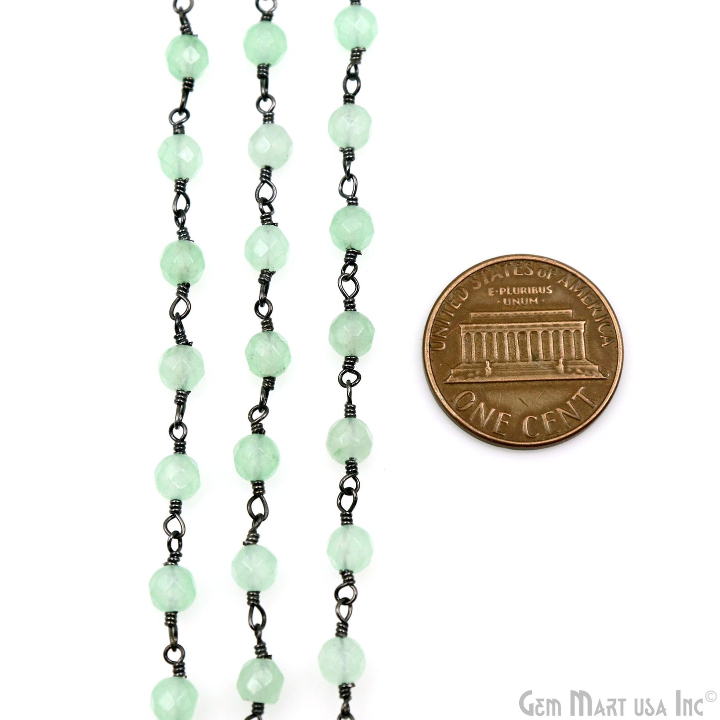 Baby Green Jade Beads Oxidized Wire Wrapped Rosary Chain