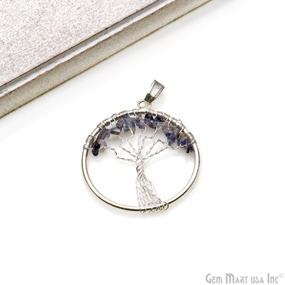 Tree Of Life Iolite 45x39 Gemstone Silver Wire Wrapped Necklace Pendant