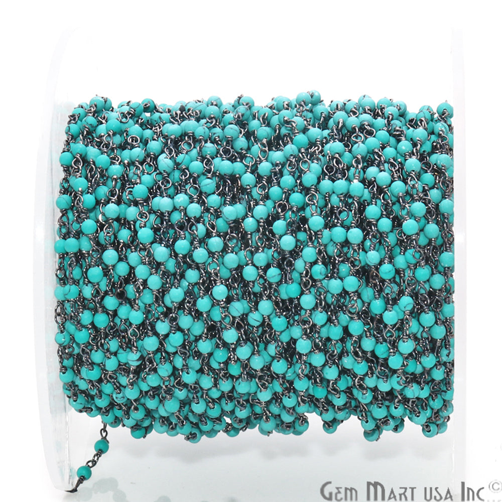 Turquoise Green Smooth 2-2.5mm Beaded Oxidized Wire Wrapped Rosary Chain - GemMartUSA