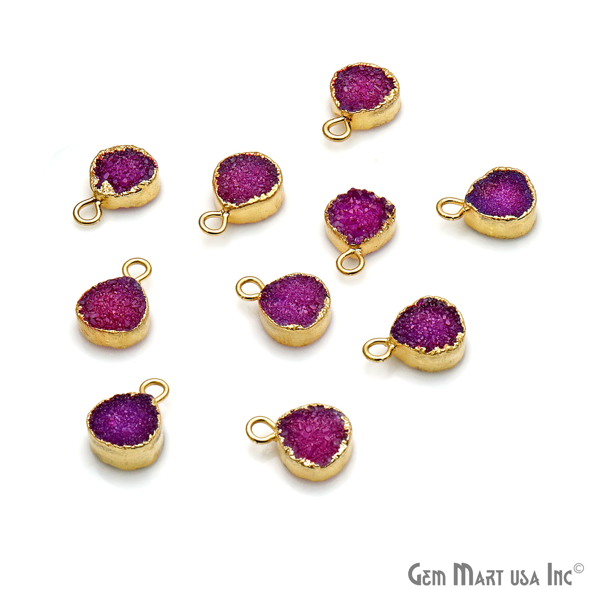 Purple Druzy Heart 8mm Gold Edge Single Bail Connector (Pick Lot Size) - GemMartUSA