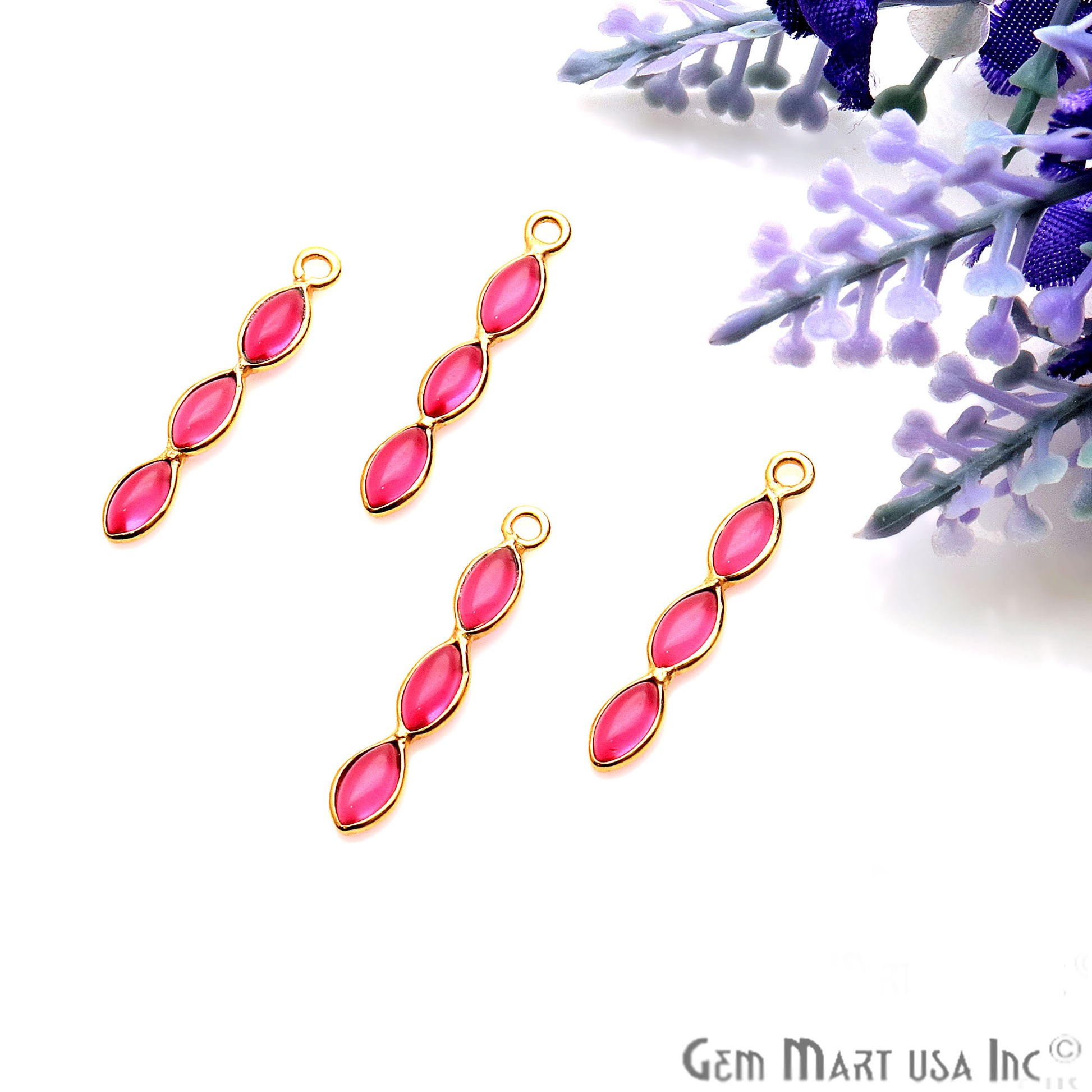 DIY Pink Tourmaline 23x4mm Gold Plated Chandelier Finding Component - GemMartUSA