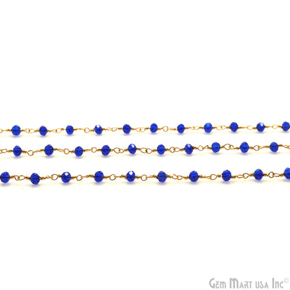 Sapphire Faceted 3-3.5mm Gold Plated Beaded Wire Wrapped Rosary Chain