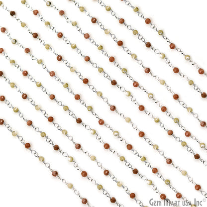 Rhodochrosite & Mother Of Pearl Silver Plated Wire Wrapped Gemstone Beads Rosary Chain