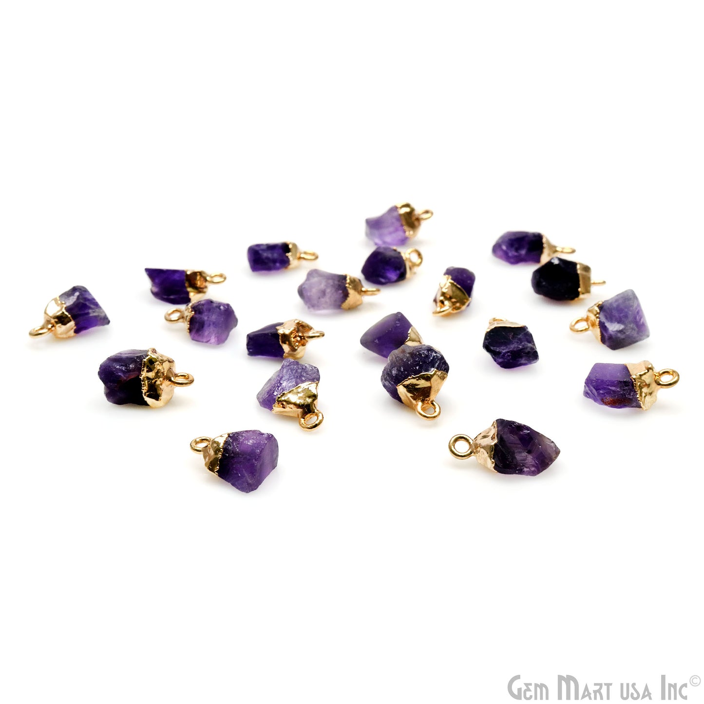 Rough Amethyst Gemstone 12x7mm Organic Gold Edged Single Bail Connector Charm