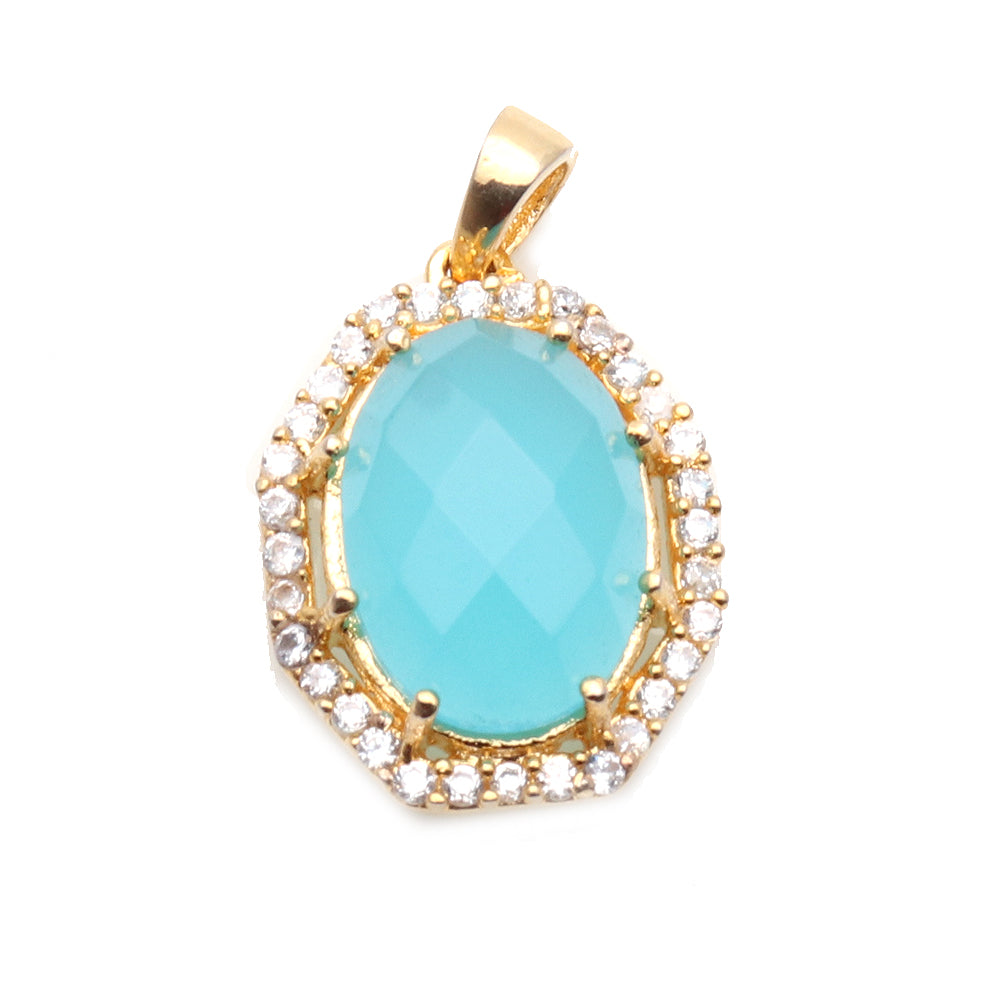 Chalcedony Pendants, Bracelets Charms, Cubic Zircon Pave Diamond, Oval Pendant (50121) - GemMartUSA