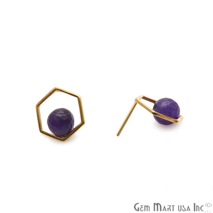 Amethyst Hexagon Shape Gold Finding 16x14mm Gold Plated Earring 1Pair - GemMartUSA