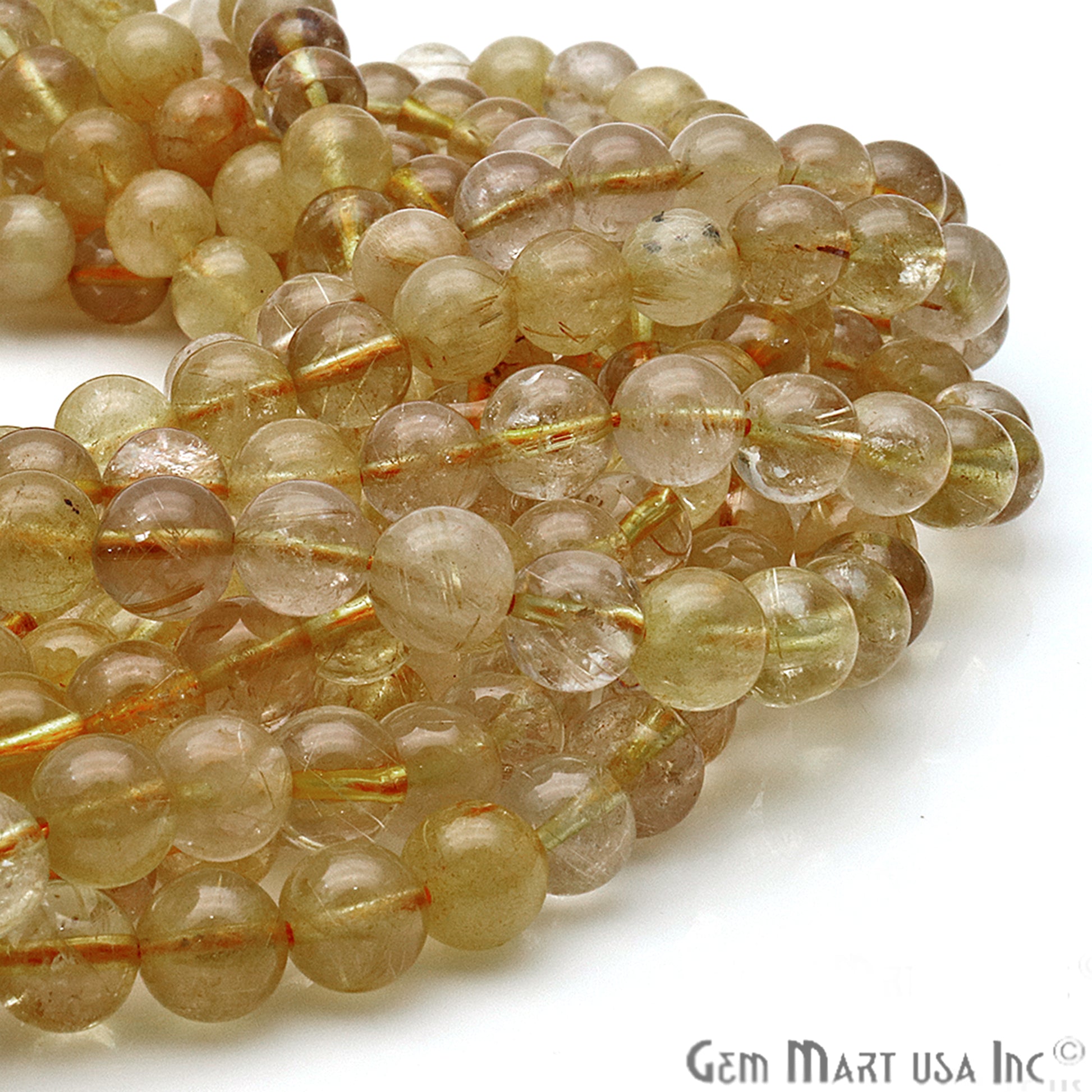 Golden Rutile 8-9mm Cabochon Rondelle Beads Strands 14Inch - GemMartUSA