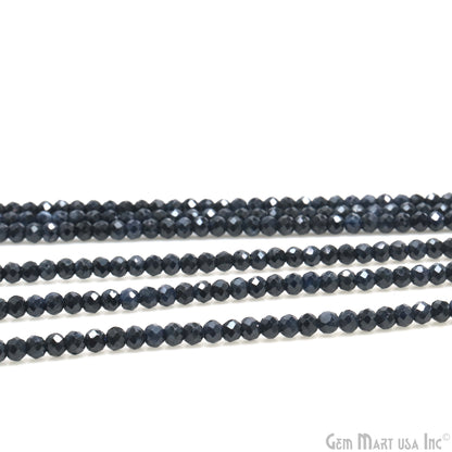 Sapphire Rondelle Beads, 12.5 Inch Gemstone Strands, Drilled Strung Nugget Beads, Faceted Round, 3-4mm