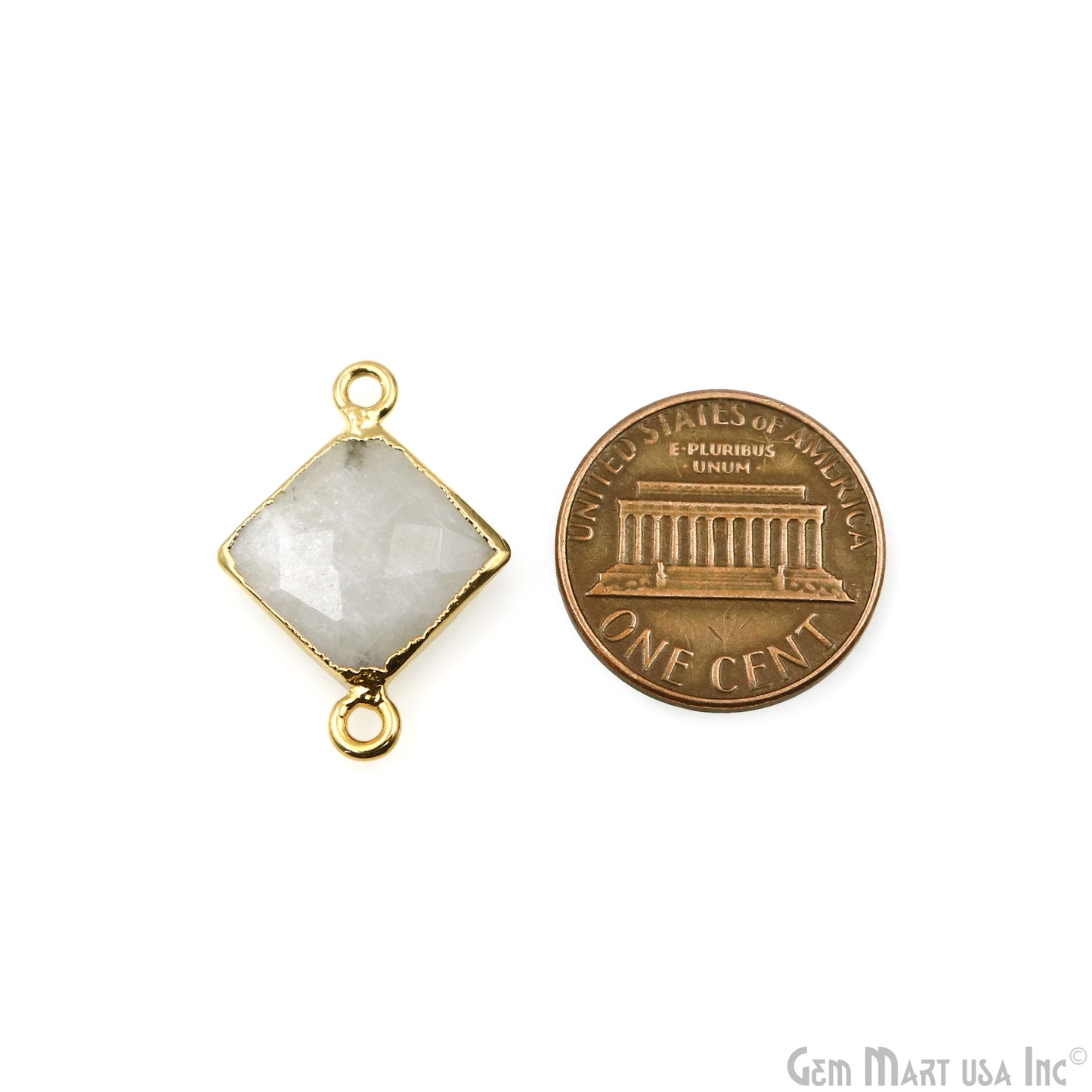 Rainbow Moonstone 12mm Square Gold Edged Double Bail Gemstone Connector