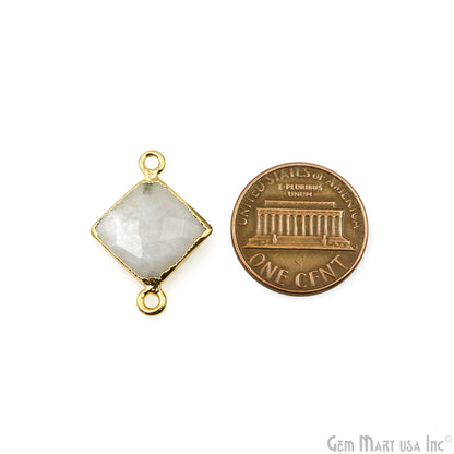 Rainbow Moonstone 12mm Square Gold Edged Double Bail Gemstone Connector