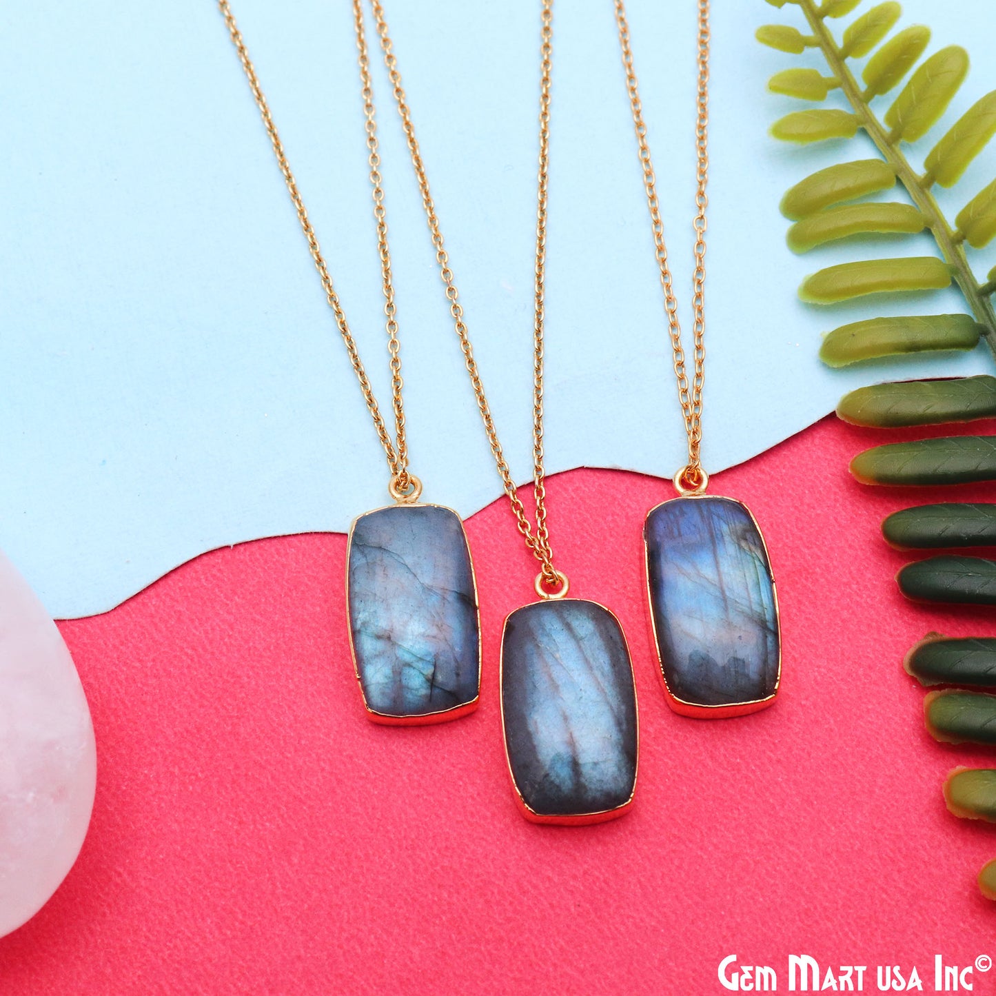Flashy Labradorite 27x14mm Cabochon Octagon Single Bail Gold Electroplated Gemstone Connector