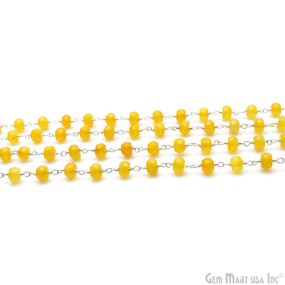 Yellow Jade Faceted 5-6mm Silver Wire Wrapped Beads Rosary Chain