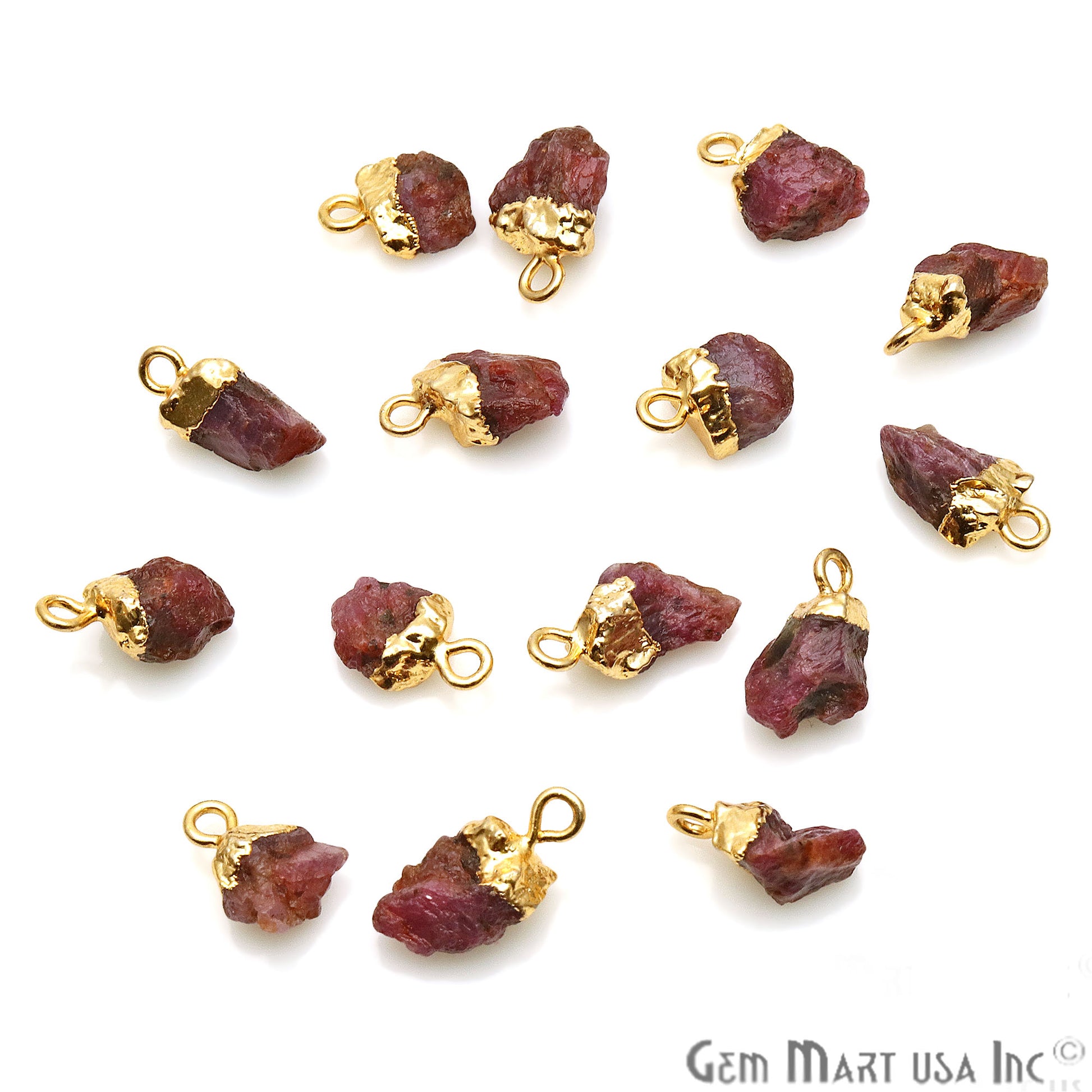 Rough Ruby Gemstone 14x6mm Organic Gold Edged Connector - GemMartUSA