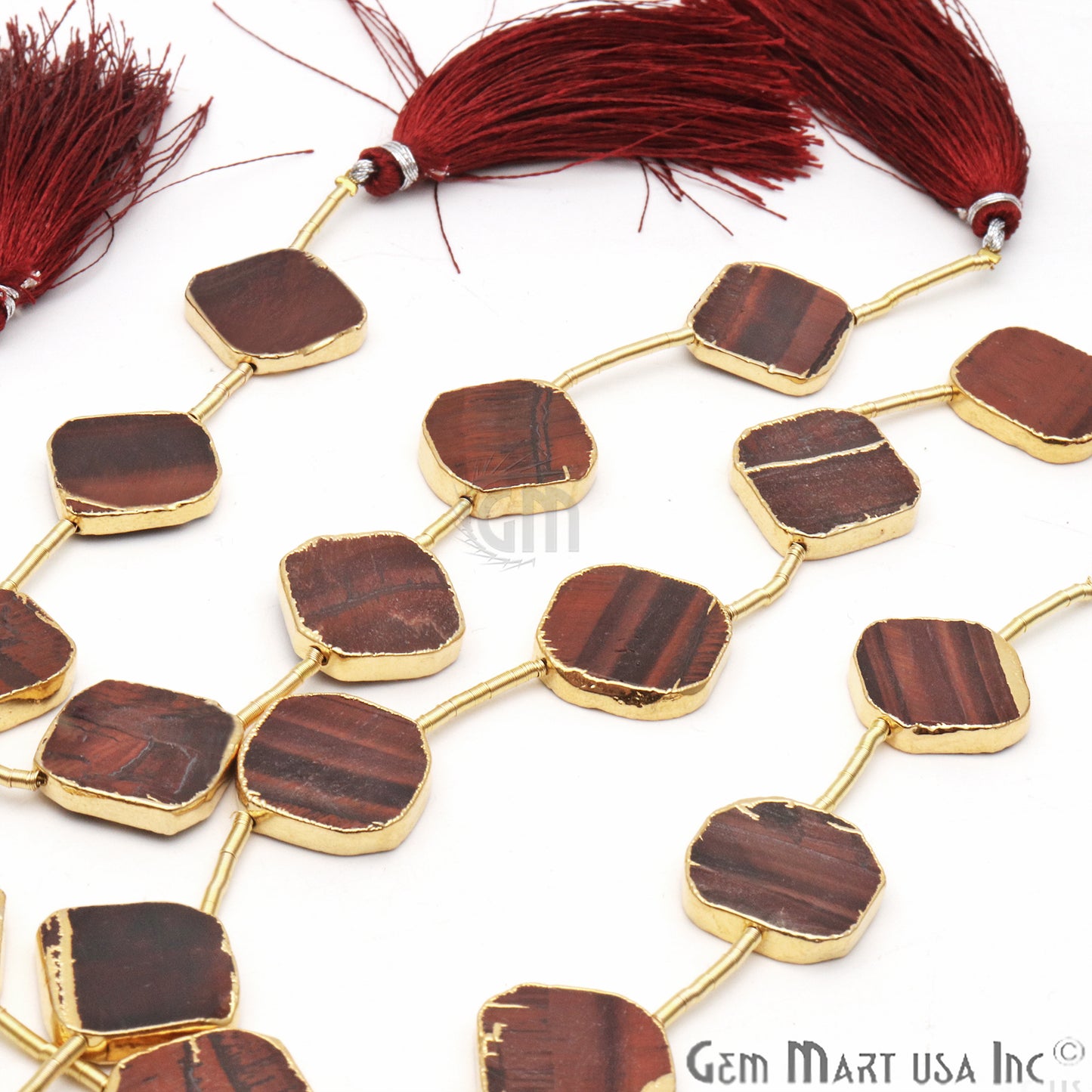 Red Tiger Eye Free Form 18x15mm Gold Edged Crafting Beads Gemstone Strands 9INCH - GemMartUSA