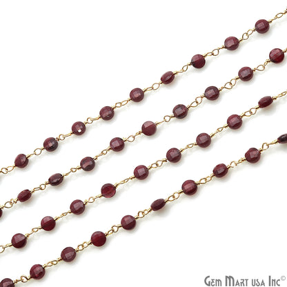 Red Garnet Faceted 3-4mm Gold Wire Wrapped Rosary Chain - GemMartUSA