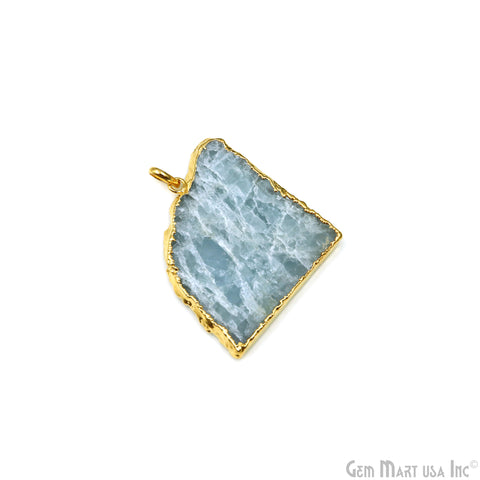 Aquamarine Free Form shape 47x40mm Gold Electroplated Gemstone Single Bail Pendant