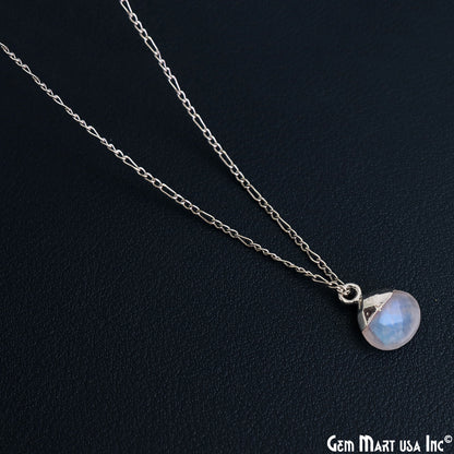 Rainbow Moonstone 10mm Heart Silver Electroplated Gemstone Connector
