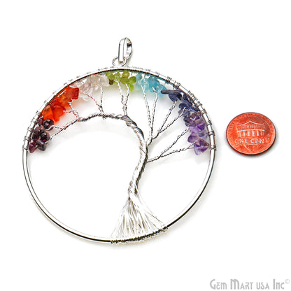 7 Chakra Tree Of Life 79x73mm Silver Wire Wrapped Round Shape Pendant