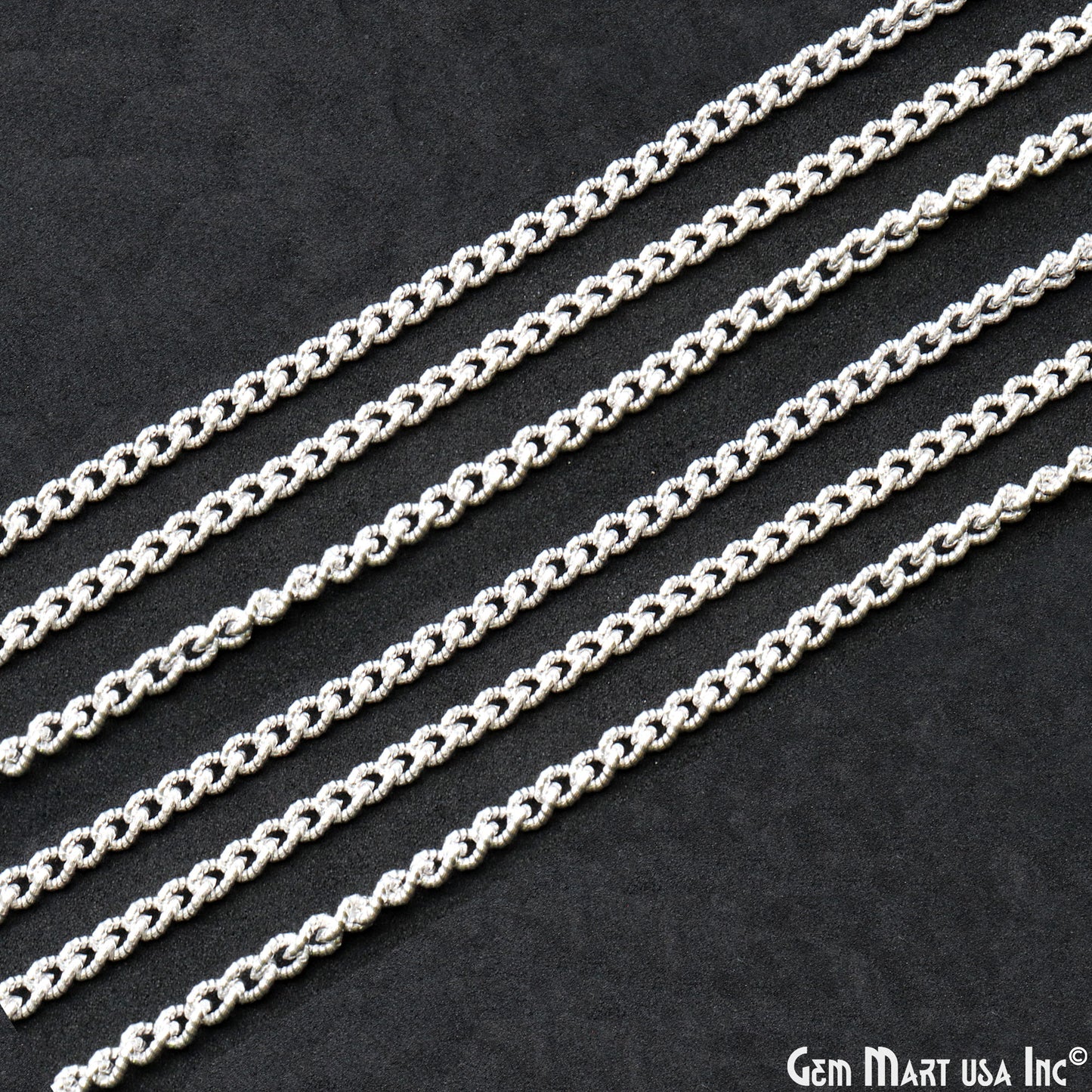 Gourmette Chain For Jewelry Making, 4mm Twisted Oval Curb Silver Plated Necklace