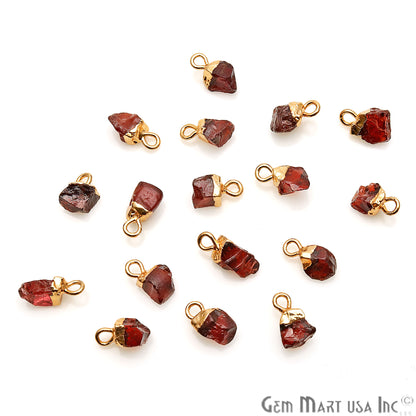 Rough Garnet Gemstone 12x5mm Organic Gold Edged Connector - GemMartUSA