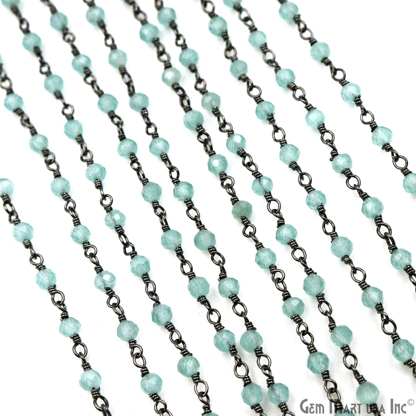 Aqua Monalisa Faceted Beads 3-3.5mm Oxidized Gemstone Rosary Chain