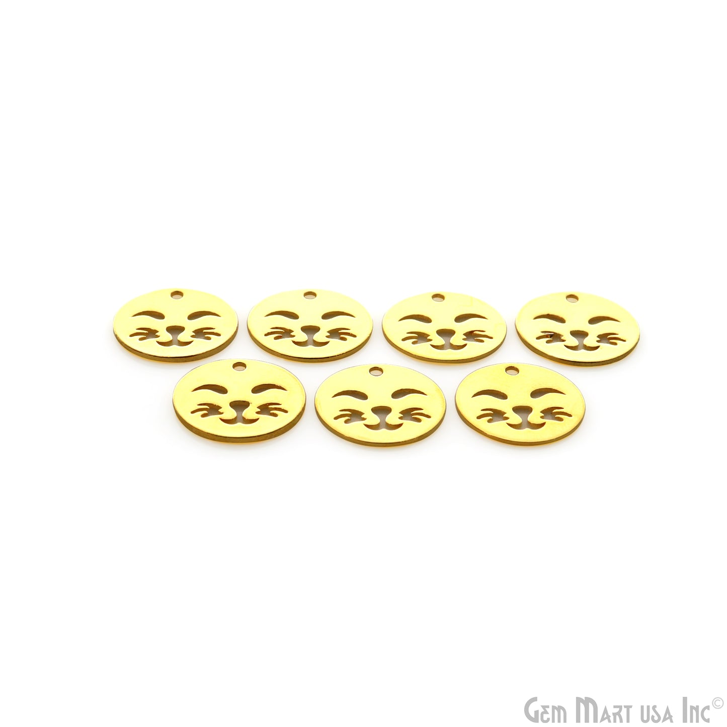 Cat Face Charm Laser Finding Gold Plated 18mm Charm For Bracelets & Pendants