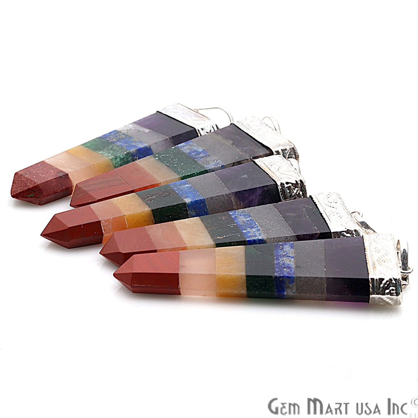 DIY Seven Chakra Healing Crystal Silver Plated Flat Point 50x20mm Pendant - GemMartUSA