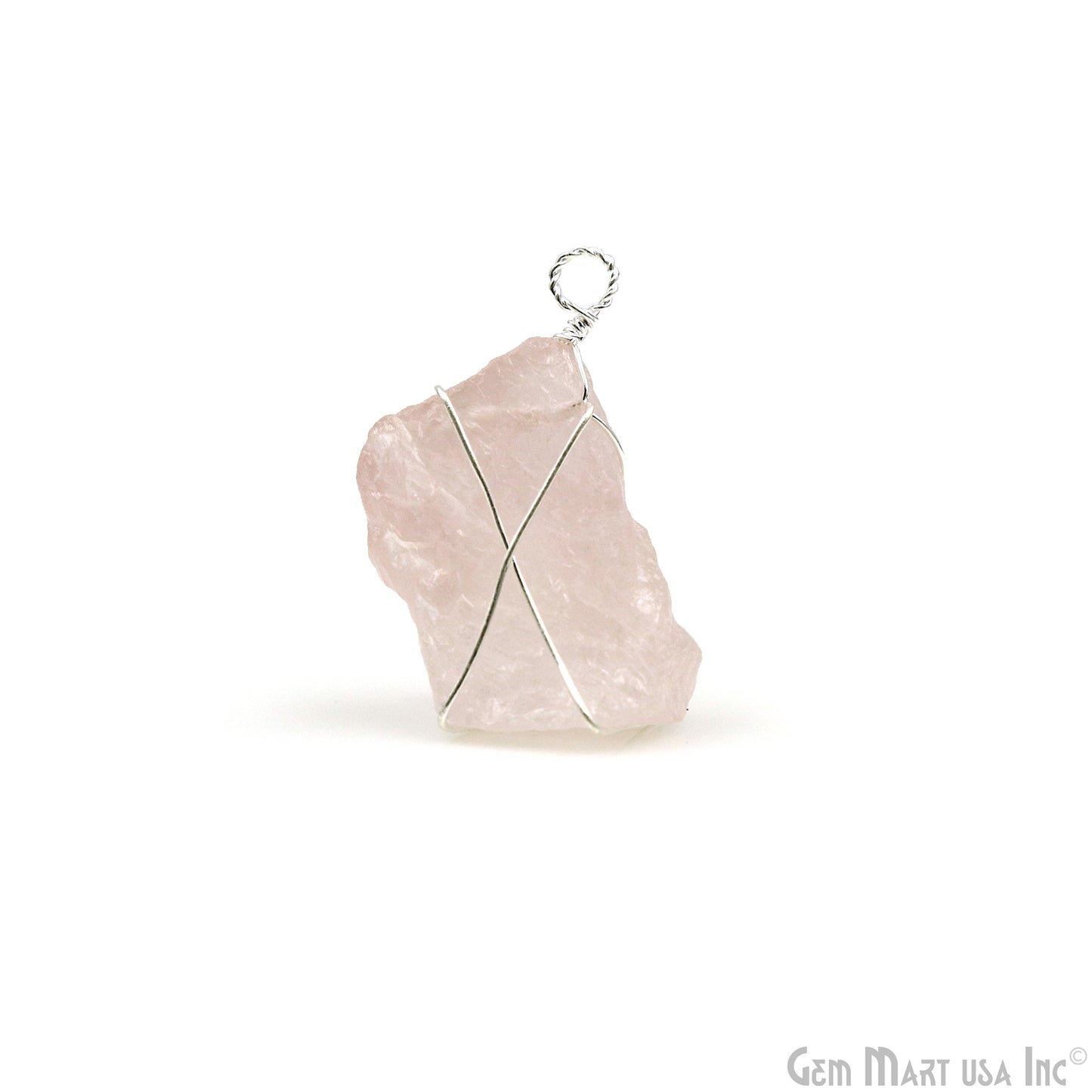 Rose Quartz Rough Gemstone 34x10mm Wire Wrapped Necklace Pendant
