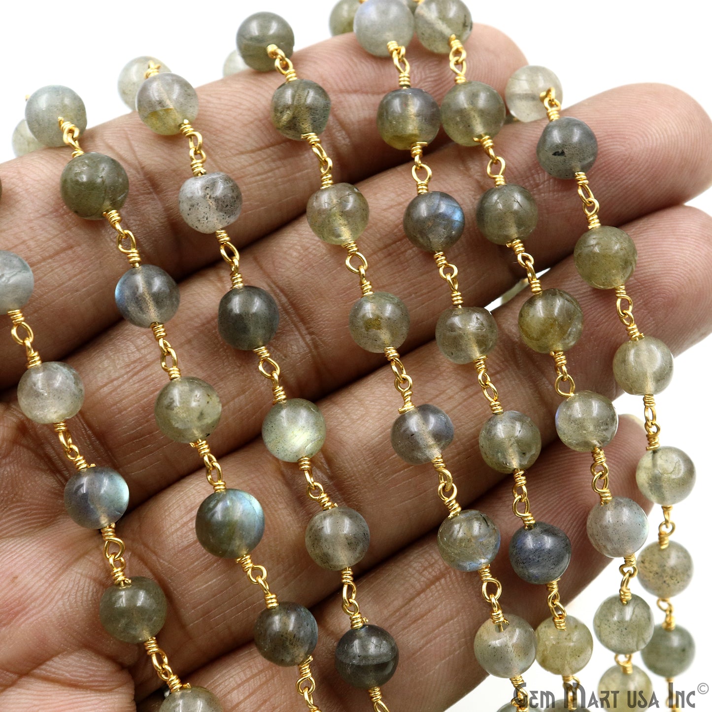 Labradorite 7-8mm Gold Plated Cabochon Beads Rosary Chain