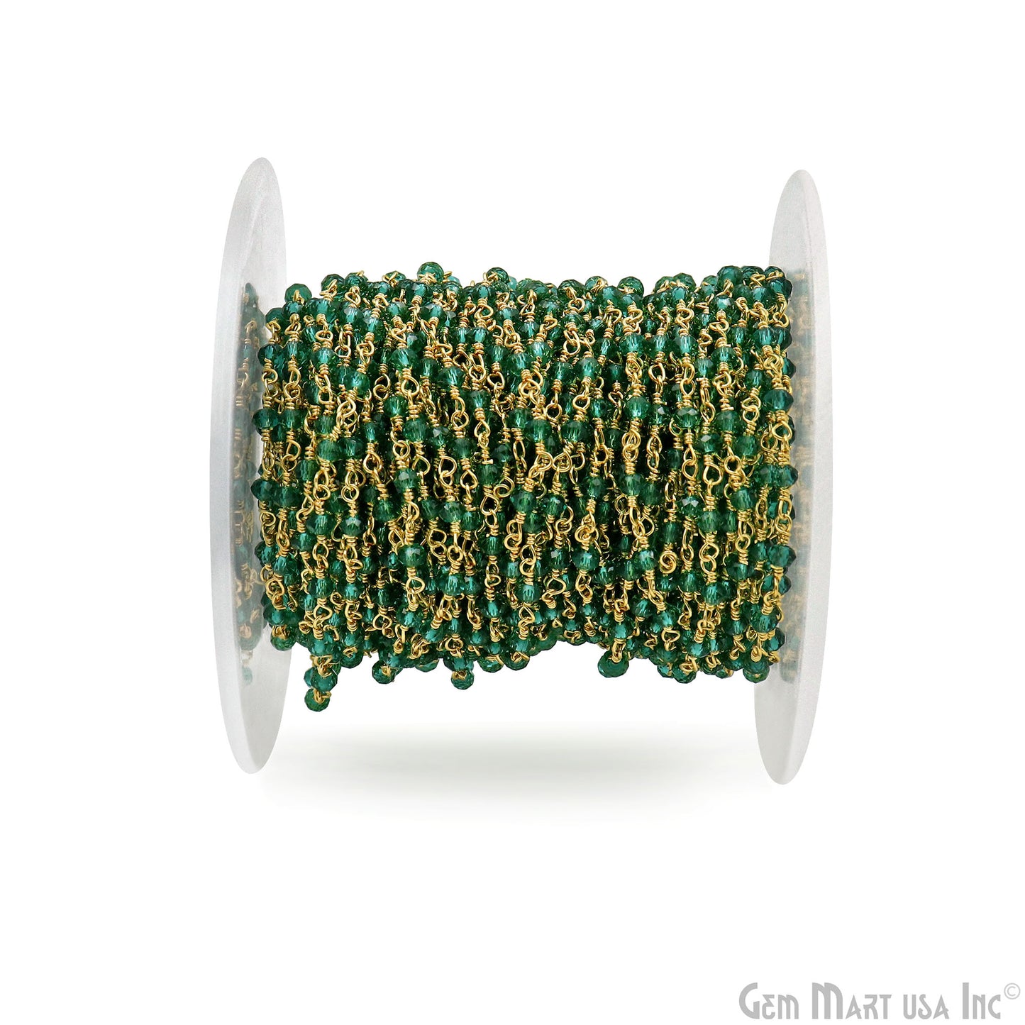 Green Cubic Zirconia Faceted Beads 2.5-3mm Gold Plated Gemstone Rosary Chain