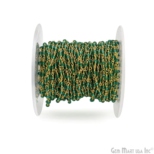 Green Cubic Zirconia Faceted Beads 2.5-3mm Gold Plated Gemstone Rosary Chain