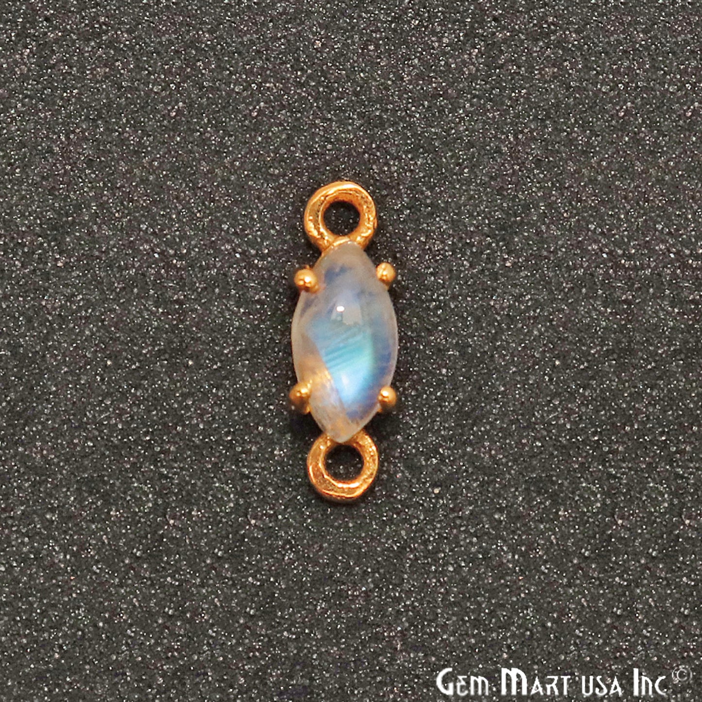 Rainbow Moonstone Cabochon Marquise Prong Gold Plated Bail Connector - GemMartUSA