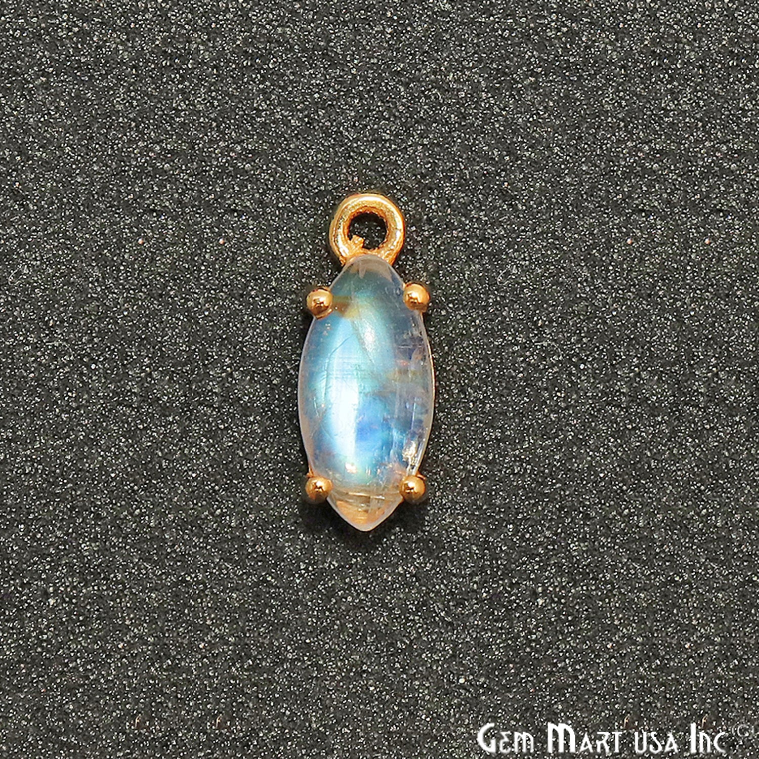 Rainbow Moonstone Cabochon 12x5mm Marquise Prong Gold Plated Bail Connector - GemMartUSA