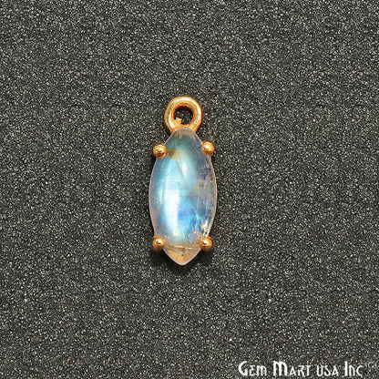 Rainbow Moonstone Cabochon 12x5mm Marquise Prong Gold Plated Bail Connector - GemMartUSA