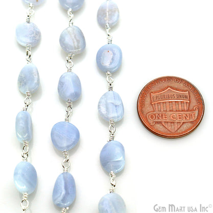 Blue Lace Agate 8x5mm Tumble Beads Silver Plated Rosary Chain