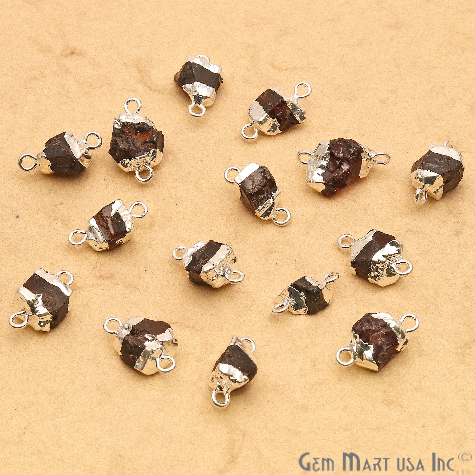 Rough Garnet Organic 15x8mm Silver Electroplated Pendant Connector - GemmartUSA