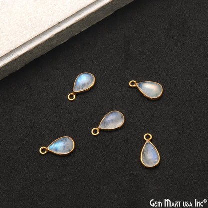 Rainbow Moonstone Cabochon 7x10mm Pears Single Bail Gold Bezel Connector