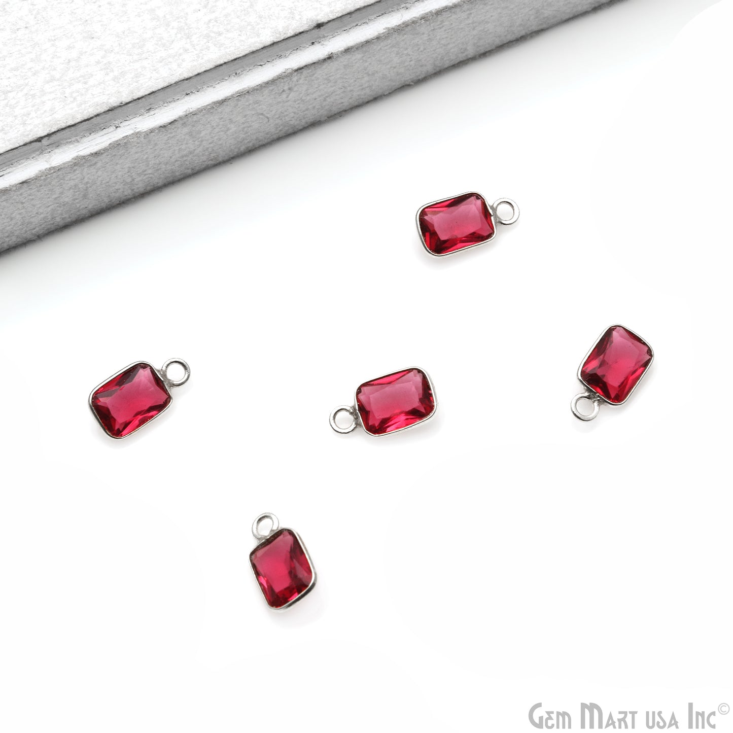 Pink Tourmaline Rectangle 5x7mm Single Bail Silver Bezel Gemstone Connector