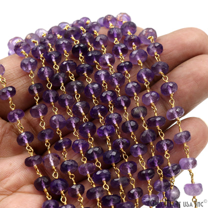 Amethyst Beads Gold Plated Wire Wrapped Rosary Chains