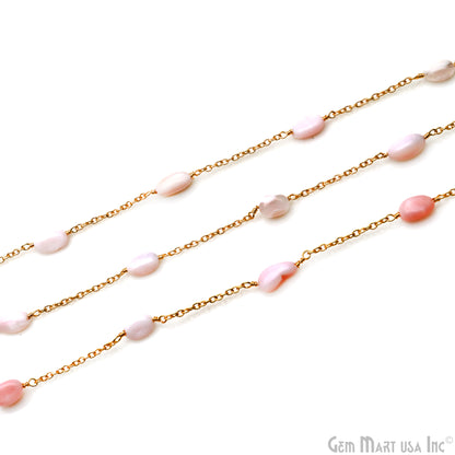 Pink Opal Tumble Beads 10x6mm Gold Wire Wrapped Rosary Chain