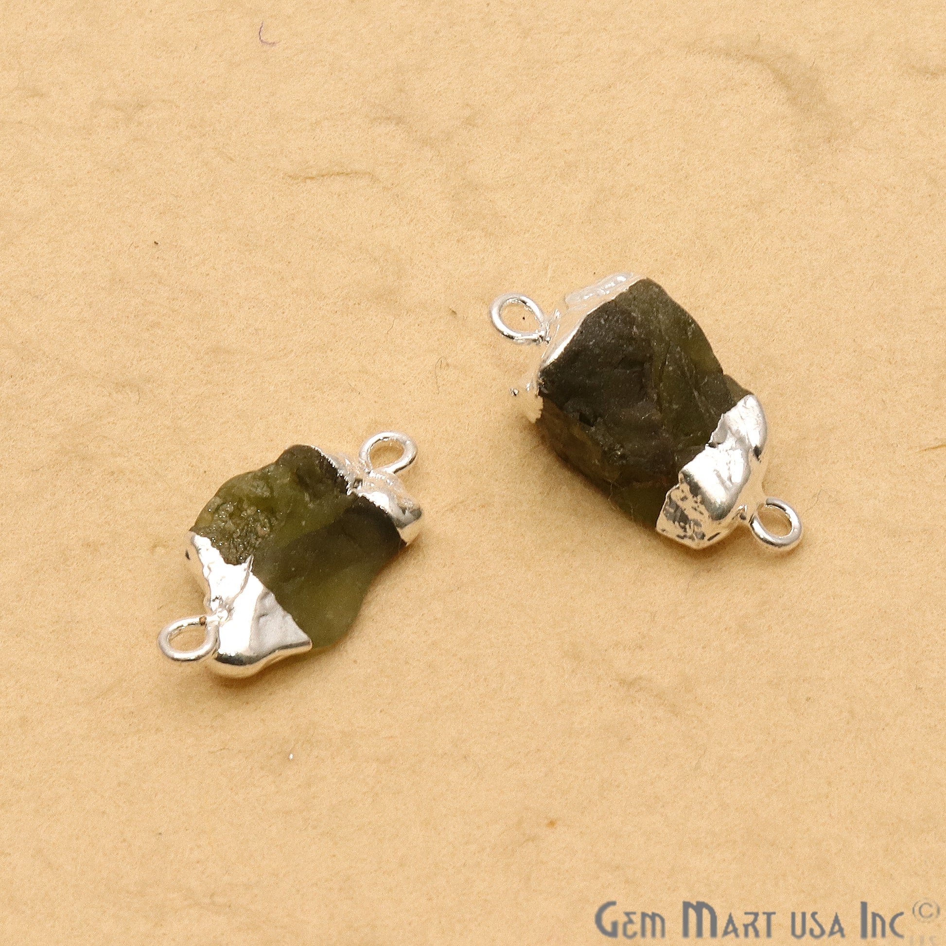 Rough Peridot Organic 22x10mm Silver Electroplated Pendant Connector - GemmartUSA