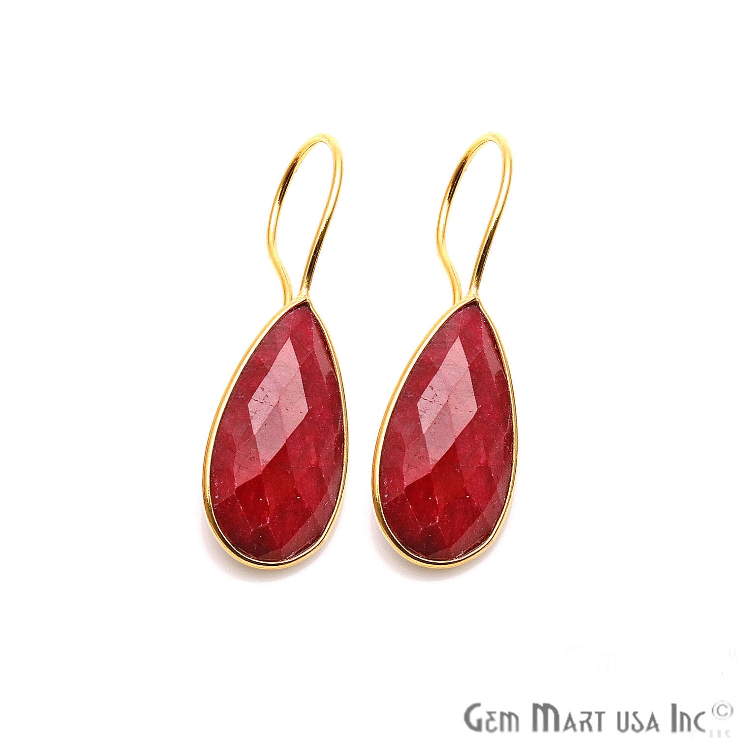 Pear Shape 21x11mm Gold Plated Gemstone Hook Earrings (Pick your Gemstone) - GemMartUSA