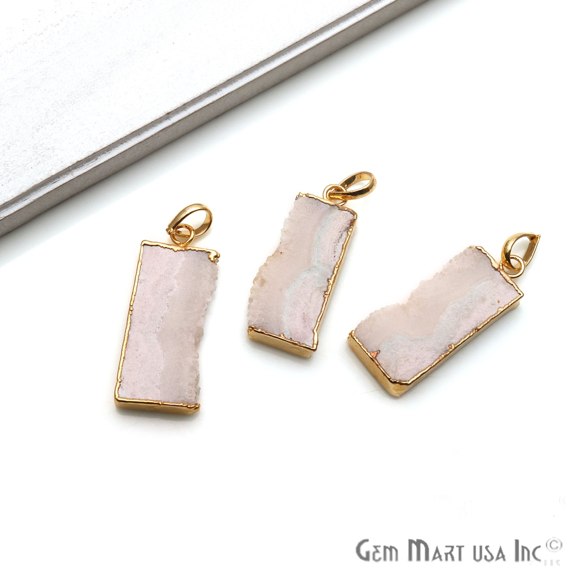 Rainbow Moonstone 43x18mm Gold Electroplated Single Bail Pendant - GemMartUSA